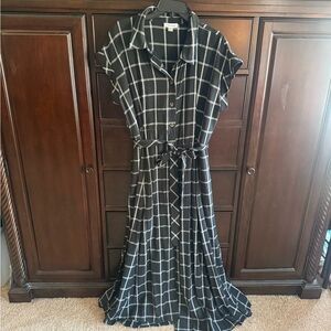 Calvin Klein Black and White Checkered Maxi Dress